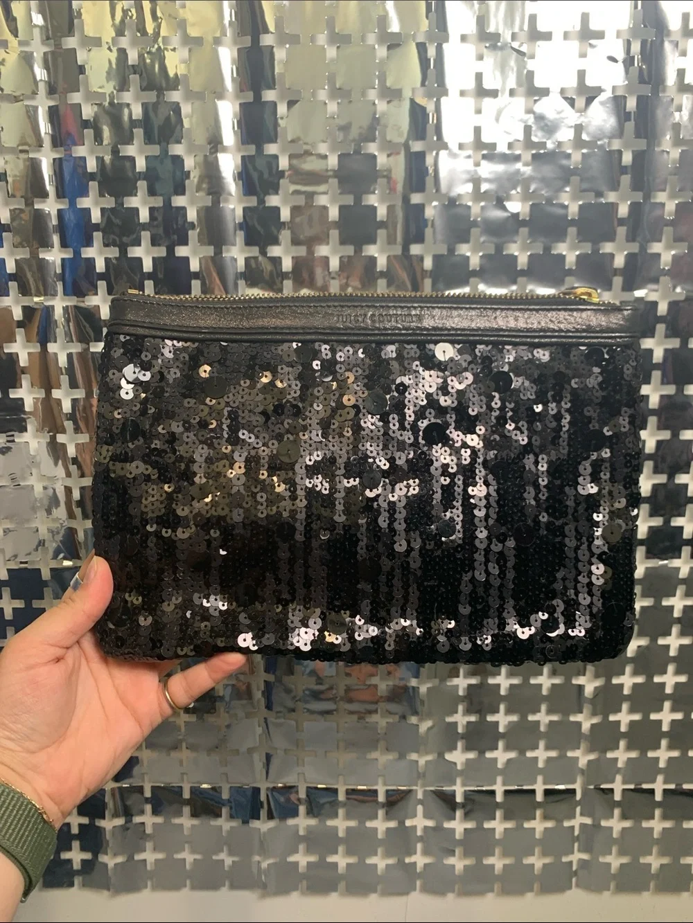 Juicy Couture Black Sequin Zip Wristlet